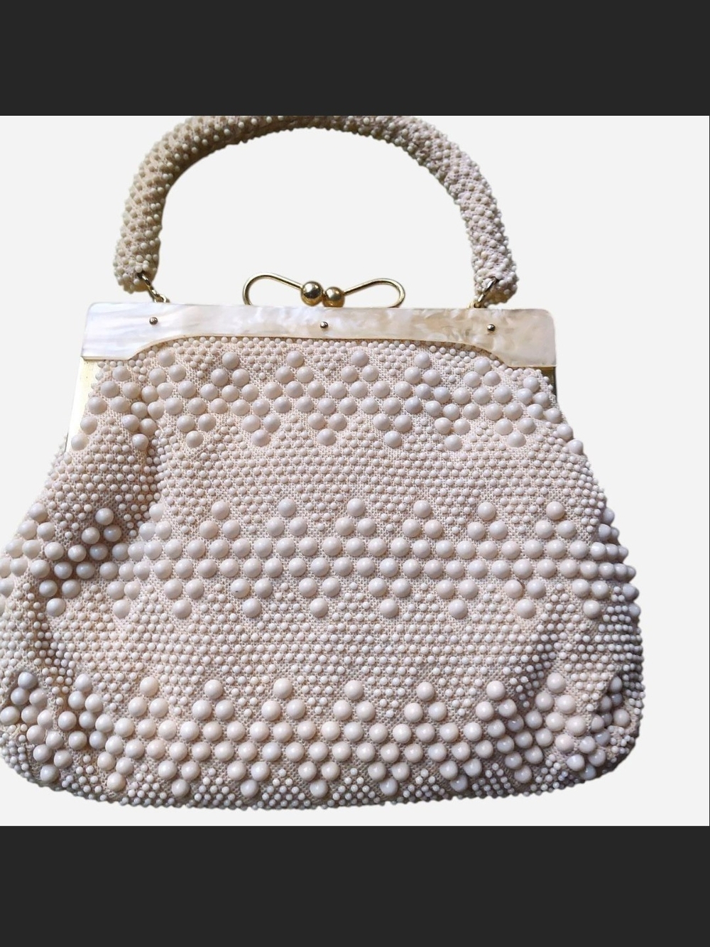 Pearl-Embellished Cream Evening Handbag